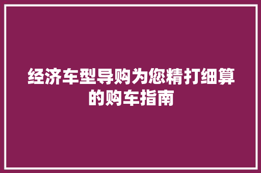经济车型导购为您精打细算的购车指南 经济车型导购为您精打细算的购车指南