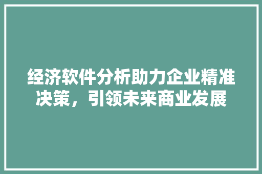 经济软件分析助力企业精准决策,引领未来商业发展 经济软件分析助力企业精准决策,引领未来商业发展