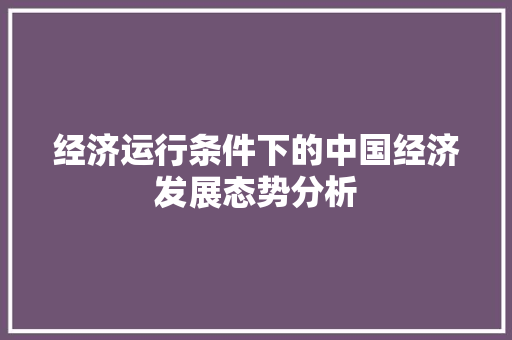 经济运行条件下的中国经济发展态势分析 经济运行条件下的中国经济发展态势分析