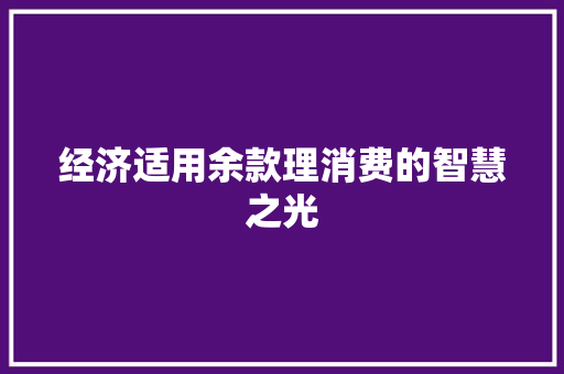 经济适用余款理消费的智慧之光 经济适用余款理消费的智慧之光