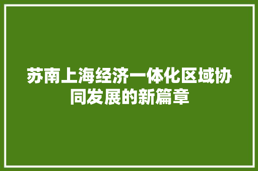 苏南上海经济一体化区域协同发展的新篇章 苏南上海经济一体化区域协同发展的新篇章