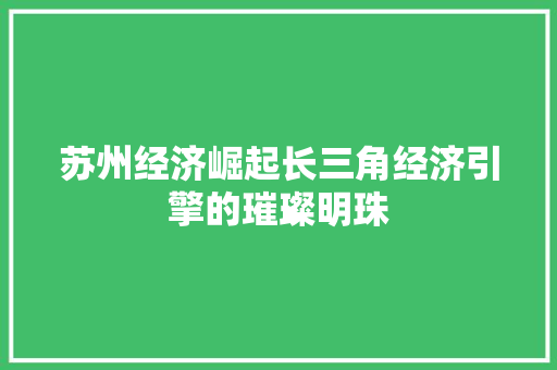 苏州经济崛起长三角经济引擎的璀璨明珠 苏州经济崛起长三角经济引擎的璀璨明珠