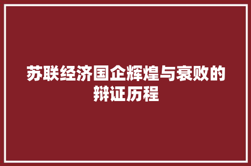 苏联经济国企辉煌与衰败的辩证历程 苏联经济国企辉煌与衰败的辩证历程
