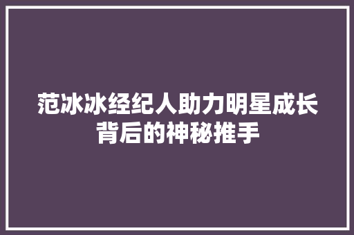 范冰冰经纪人助力明星成长背后的神秘推手