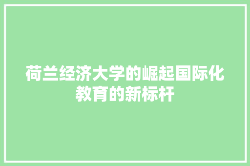 荷兰经济大学的崛起国际化教育的新标杆 荷兰经济大学的崛起国际化教育的新标杆