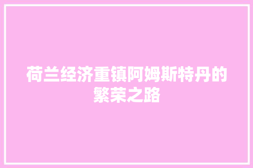 荷兰经济重镇阿姆斯特丹的繁荣之路 荷兰经济重镇阿姆斯特丹的繁荣之路