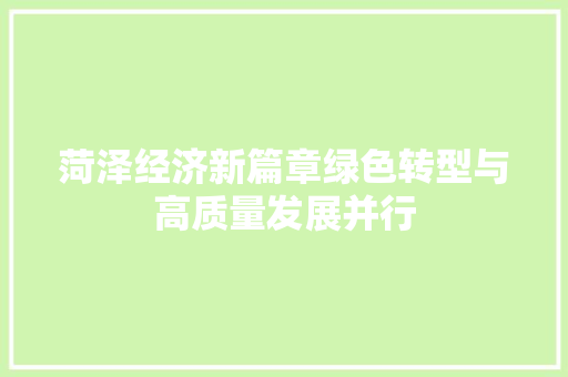 菏泽经济新篇章绿色转型与高质量发展并行 菏泽经济新篇章绿色转型与高质量发展并行