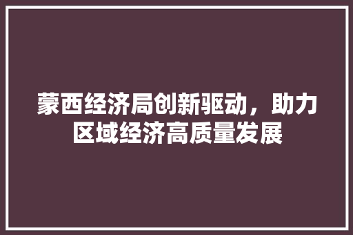蒙西经济局创新驱动,助力区域经济高质量发展 蒙西经济局创新驱动,助力区域经济高质量发展