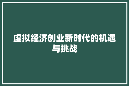 虚拟经济创业新时代的机遇与挑战 虚拟经济创业新时代的机遇与挑战
