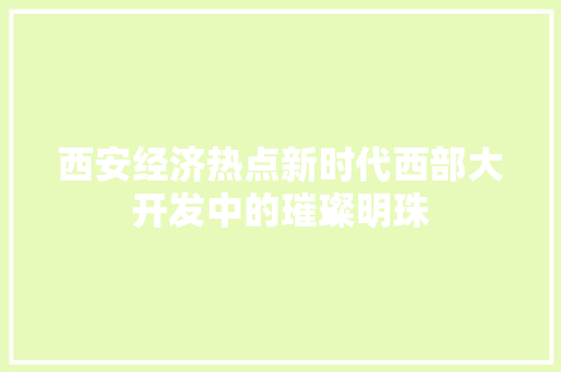 西安经济热点新时代西部大开发中的璀璨明珠 西安经济热点新时代西部大开发中的璀璨明珠
