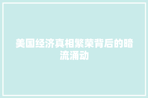 美国经济真相繁荣背后的暗流涌动 美国经济真相繁荣背后的暗流涌动