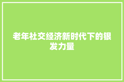 老年社交经济新时代下的银发力量 老年社交经济新时代下的银发力量