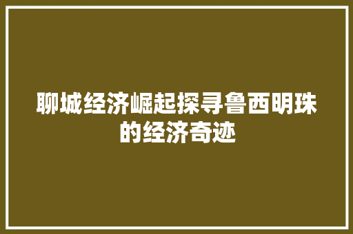 聊城经济崛起探寻鲁西明珠的经济奇迹 聊城经济崛起探寻鲁西明珠的经济奇迹