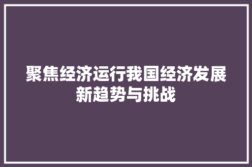 聚焦经济运行我国经济发展新趋势与挑战 聚焦经济运行我国经济发展新趋势与挑战