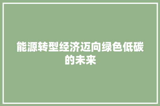 能源转型经济迈向绿色低碳的未来 能源转型经济迈向绿色低碳的未来
