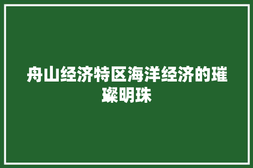 舟山经济特区海洋经济的璀璨明珠 舟山经济特区海洋经济的璀璨明珠