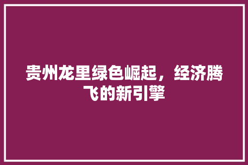 贵州龙里绿色崛起,经济腾飞的新引擎 贵州龙里绿色崛起,经济腾飞的新引擎