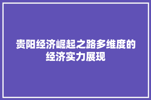 贵阳经济崛起之路多维度的经济实力展现 贵阳经济崛起之路多维度的经济实力展现