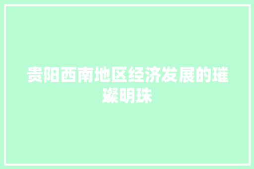 贵阳西南地区经济发展的璀璨明珠 贵阳西南地区经济发展的璀璨明珠