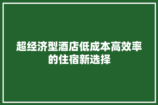 超经济型酒店低成本高效率的住宿新选择 超经济型酒店低成本高效率的住宿新选择