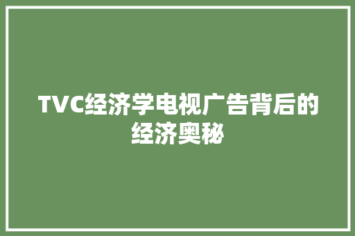 TVC经济学电视广告背后的经济奥秘 TVC经济学电视广告背后的经济奥秘