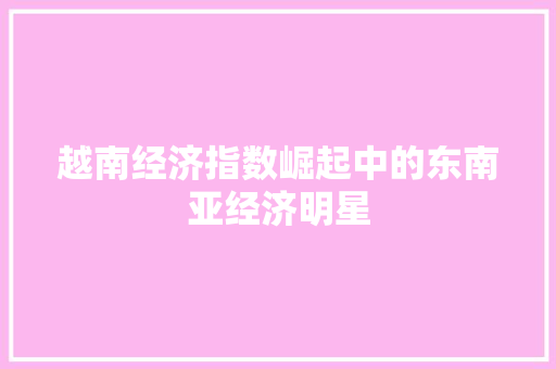 越南经济指数崛起中的东南亚经济明星