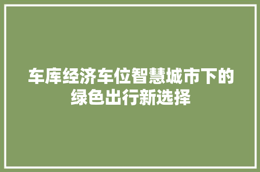车库经济车位智慧城市下的绿色出行新选择 车库经济车位智慧城市下的绿色出行新选择