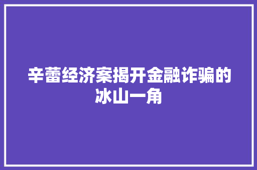辛蕾经济案揭开金融诈骗的冰山一角 辛蕾经济案揭开金融诈骗的冰山一角