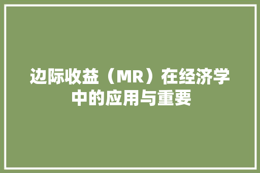 边际收益(MR)在经济学中的应用与重要 边际收益(MR)在经济学中的应用与重要