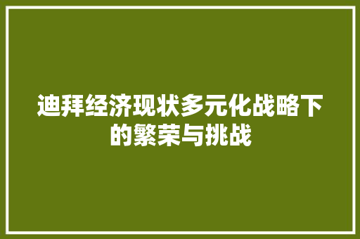 迪拜经济现状多元化战略下的繁荣与挑战 迪拜经济现状多元化战略下的繁荣与挑战