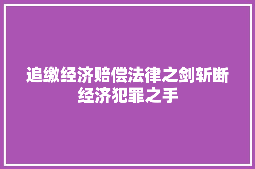 追缴经济赔偿法律之剑斩断经济犯罪之手 追缴经济赔偿法律之剑斩断经济犯罪之手