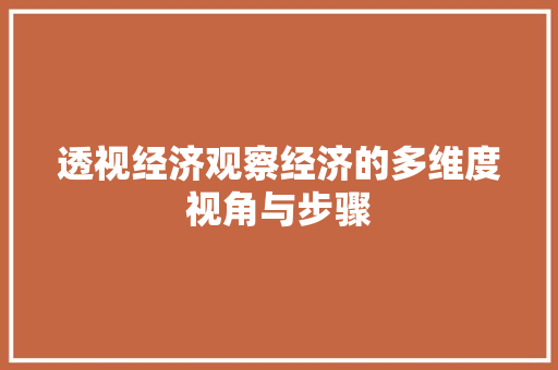 透视经济观察经济的多维度视角与步骤 透视经济观察经济的多维度视角与步骤