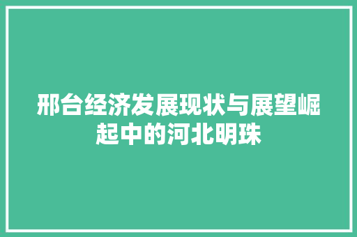 邢台经济发展现状与展望崛起中的河北明珠 邢台经济发展现状与展望崛起中的河北明珠