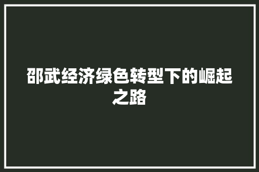 邵武经济绿色转型下的崛起之路 邵武经济绿色转型下的崛起之路