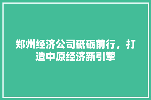 郑州经济公司砥砺前行,打造中原经济新引擎 郑州经济公司砥砺前行,打造中原经济新引擎