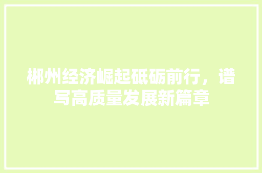郴州经济崛起砥砺前行,谱写高质量发展新篇章 郴州经济崛起砥砺前行,谱写高质量发展新篇章