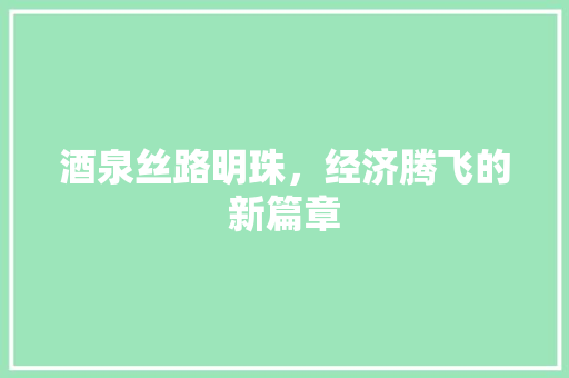 酒泉丝路明珠,经济腾飞的新篇章 酒泉丝路明珠,经济腾飞的新篇章