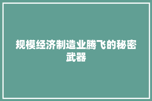 规模经济制造业腾飞的秘密武器 规模经济制造业腾飞的秘密武器