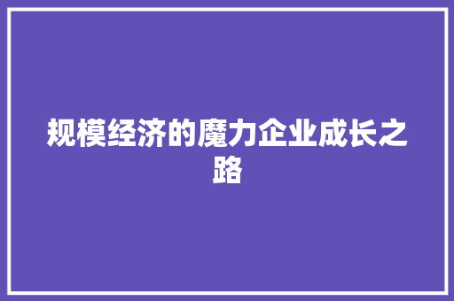 规模经济的魔力企业成长之路 规模经济的魔力企业成长之路