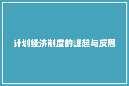 计划经济制度的崛起与反思