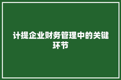 计提企业财务管理中的关键环节 计提企业财务管理中的关键环节