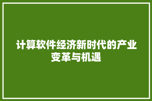 计算软件经济新时代的产业变革与机遇 计算软件经济新时代的产业变革与机遇