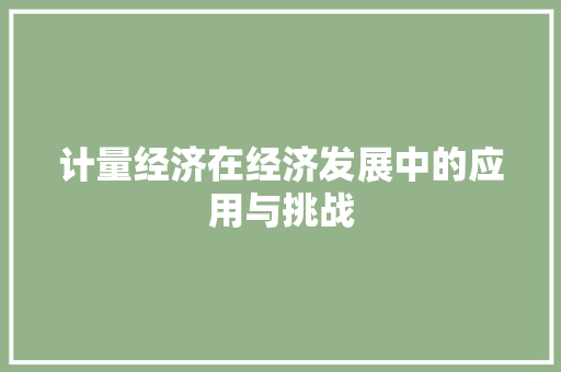 计量经济在经济发展中的应用与挑战 计量经济在经济发展中的应用与挑战