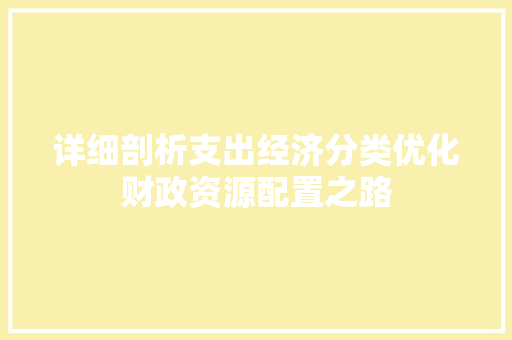 详细剖析支出经济分类优化财政资源配置之路 详细剖析支出经济分类优化财政资源配置之路