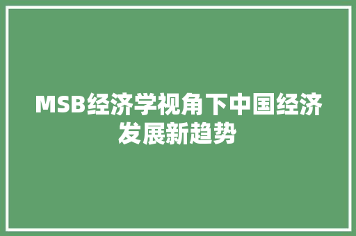 MSB经济学视角下中国经济发展新趋势 MSB经济学视角下中国经济发展新趋势