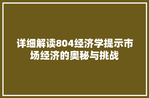 详细解读804经济学提示市场经济的奥秘与挑战 详细解读804经济学提示市场经济的奥秘与挑战