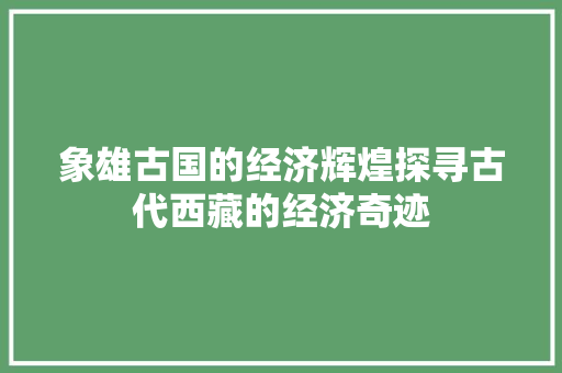 象雄古国的经济辉煌探寻古代西藏的经济奇迹 象雄古国的经济辉煌探寻古代西藏的经济奇迹