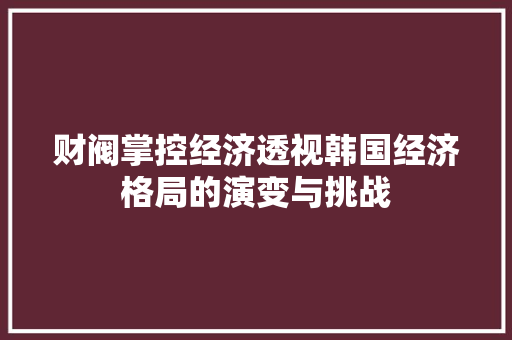 财阀掌控经济透视韩国经济格局的演变与挑战 财阀掌控经济透视韩国经济格局的演变与挑战