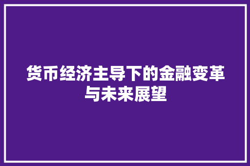 货币经济主导下的金融变革与未来展望 货币经济主导下的金融变革与未来展望
