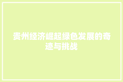 贵州经济崛起绿色发展的奇迹与挑战 贵州经济崛起绿色发展的奇迹与挑战
